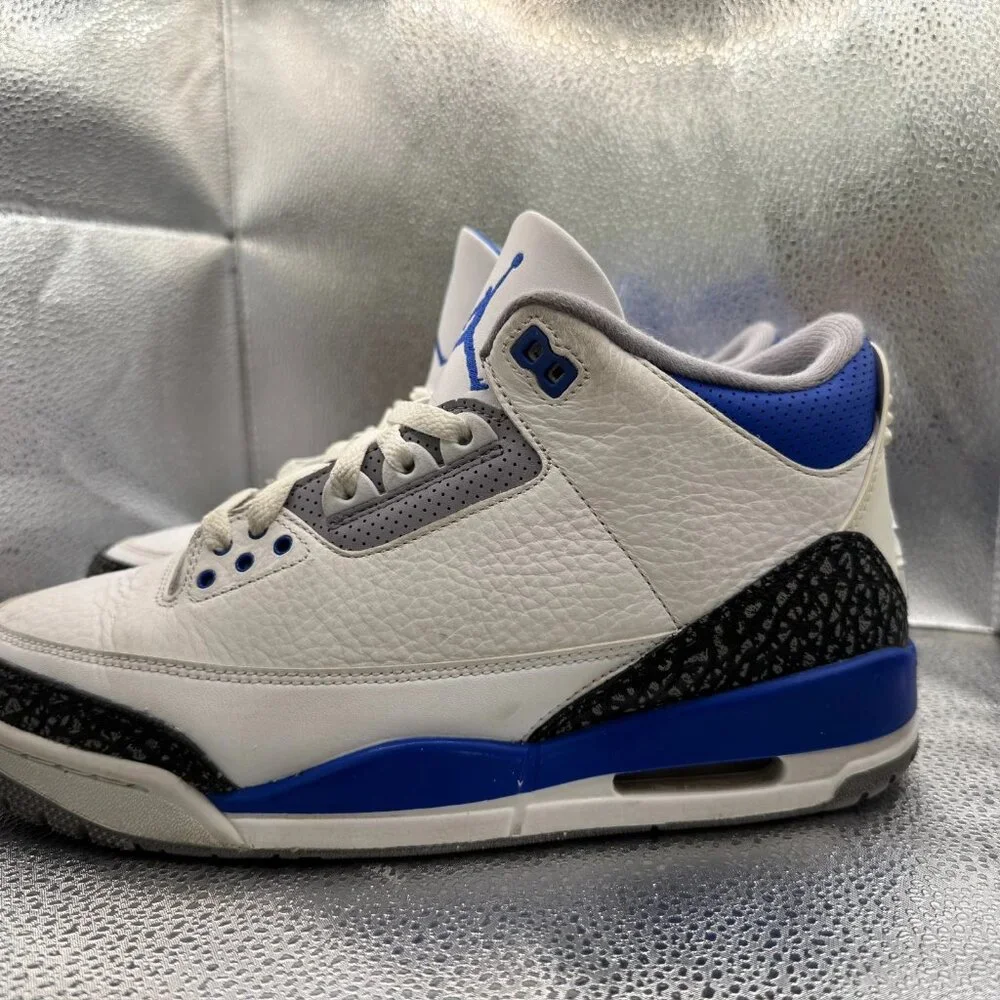 Size 10 Nike Air‎ Jordan 3 Retro White Racer Blue Black Mens Sneaker CT8532-145